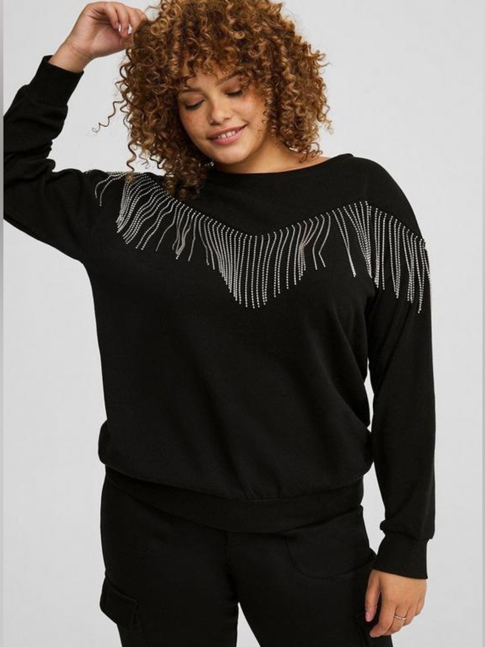 Torrid Drop Shoulder Rhinestone Fringe Crewneck Sweatshirt women’s size 2X
